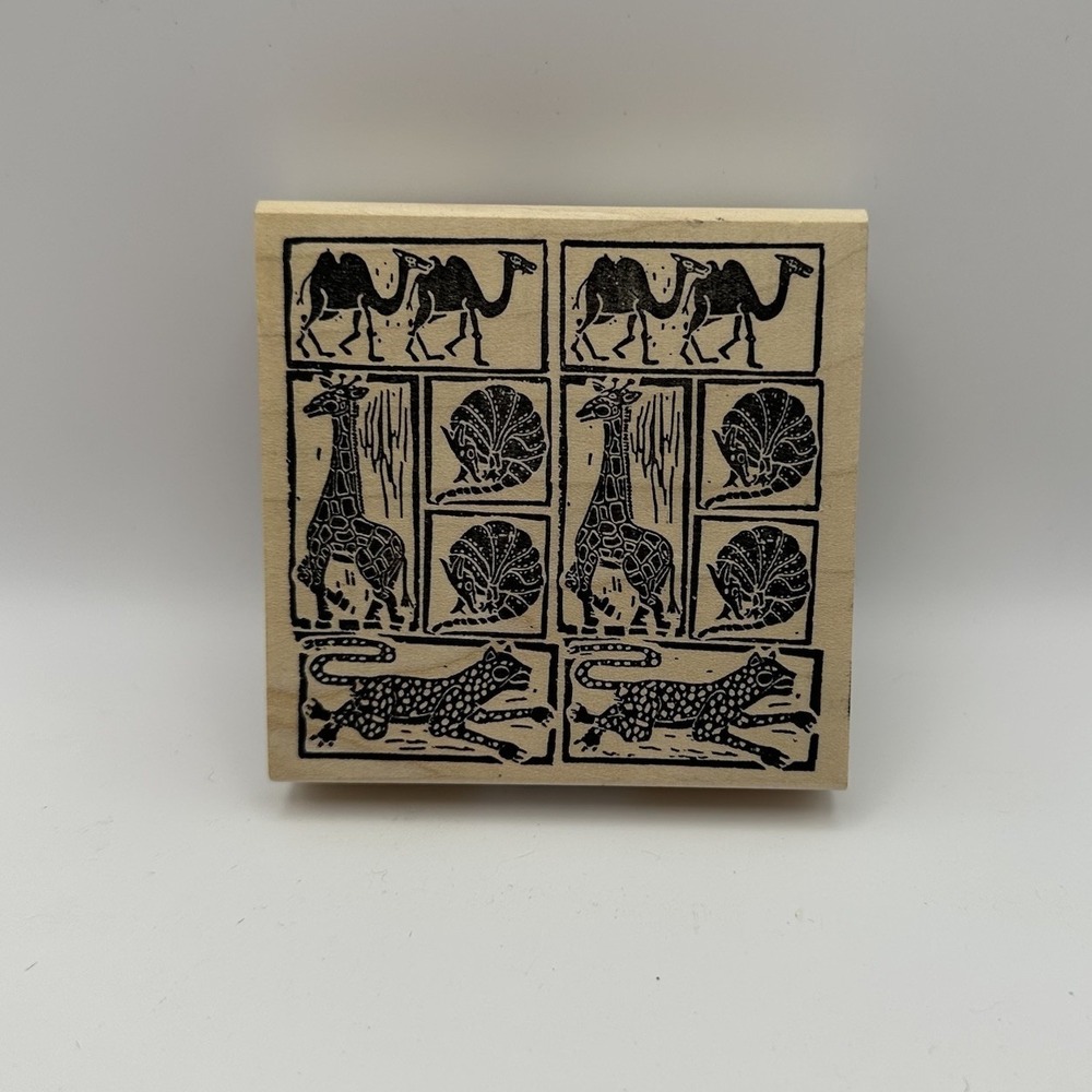 Peddler's‎ Pack Safari Animals Giraffe Camel Armadillo Wood Rubber Stamp Vtg New